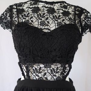 Black floor length dress with lace details